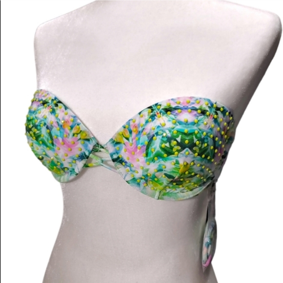 Victoria's Secret Tropical Green Rhinestone Push Up Bikini Top Woman's Size 34C - Picture 9 of 11